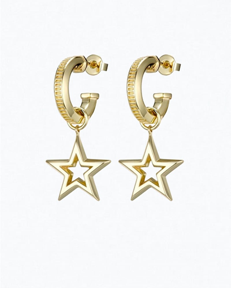 Front of a size O/S Fame Star Charm Earrings in Gold in Gold by F+H Studios. | dia_product_style_image_id:330462